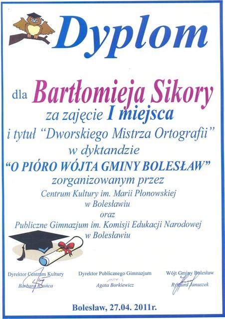 Dworski Mistrz Ortografii Sikora Bartlomiej